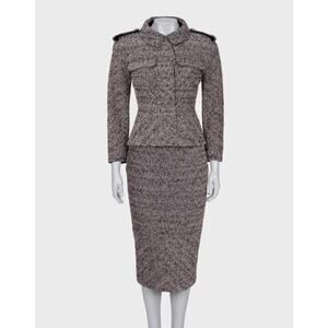 Chanel 2016 Pink Black & Silver Bouclé Wool Skirt Jacket Suit FR38